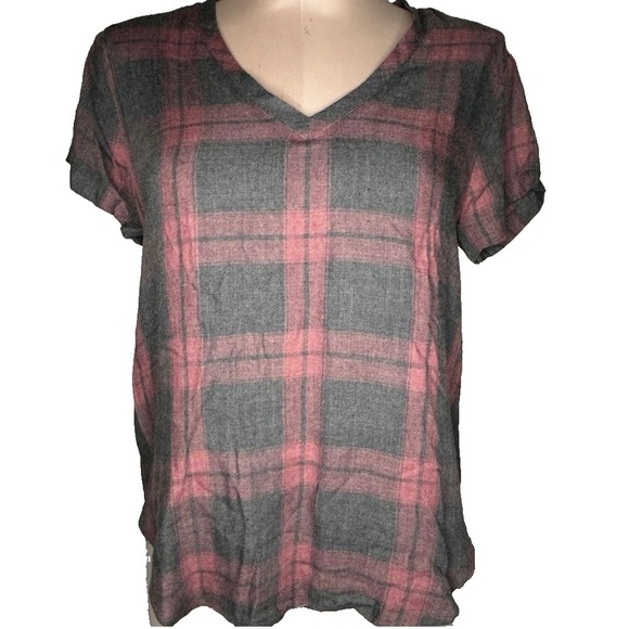 Cloth & Stone Women's Small Anthropologie Red Plaid‎ Short Sleeve - Picture 1 of 7